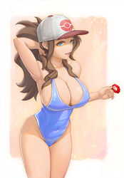 1girls alternate_breast_size areola_slip areolae armpits bare_shoulders blue_eyes breasts brown_hair creatures_(company) game_freak hat hilda_(pokemon) large_breasts long_eyelashes navel nintendo pokemon pokemon_bw simple_background solo swimsuit tied_hair yugen99 rating:Questionable score:180 user:FilthyHank69