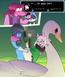 absurd_res anal anal_sex anthro anthro_penetrated bent_over black_hair blue_body blue_clothing blue_hat blue_headwear blue_skin blush boat bodily_fluids bovid camera caprine clothing deltarune deltarune_boat_scene doggy_style eyewear female femboy from_behind_position fur genital_fluids girly glasses goat green_background group hair hat headgear headwear hi_res horn human human_on_anthro human_penetrating human_penetrating_anthro interspecies jizuke_bluetide kris_(deltarune) lancer_(deltarune) male male/male mammal meme penetration picture_frame precum purple_body purple_eyes purple_hair purple_skin ralsei scalie sex simple_background susie_(deltarune) swan_boat text_box undertale_(series) vehicle video_games watercraft white_body white_fur rating:Explicit score:158 user:bot