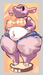 animal_crossing anthro belly big_breasts booty_shorts breasts brown_body brown_hair chubby clothed crop_top deep_navel elephant ellie_(animal_crossing) female fur hand_on_hip hands_on_hips hooves huge_thighs kiseff navel nintendo pac-man_eyes thick_thighs trunk_(anatomy) two_tone_body video_games white_body wide_hips rating:Questionable score:32 user:FlaccidPancake