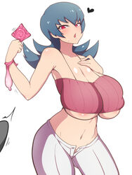 1boy 1girls alternate_breast_size areola_slip big_breasts blush breasts bulge condom dd_(artist) erection erection_under_clothes exposed_nipples female filled_condom fully_clothed gym_leader huge_breasts large_breasts nintendo no_bra pokemon pokemon_rgby red_eyes sabrina_(pokemon) sabrina_(pokemon_hgss) standing thighs underboob unzipped_pants used_condom white_background wide_hips rating:Questionable score:231 user:Bikuta69