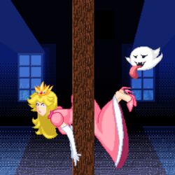 boo_(mario) clothed feet foot_fetish high_heels jayakun mario_(series) pixel_art princess_peach stuck_in_wall through_wall rating:Questionable score:15 user:VelmaFan