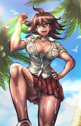 1girls 2019 areolae beach big_breasts breasts breasts_apart brown_eyebrows brown_eyes brown_hair clothed danganronpa danganronpa_2:_goodbye_despair dark-skinned_female dark_skin dgrp eyebrows eyebrows_visible_through_hair hair hair_between_eyes miniskirt nipples open_mouth owari_akane panties short_hair skirt solo straight_hair tomboy transparent_clothing wet wet_breasts wet_clothes wet_shirt rating:Explicit score:111 user:Alliyah_Cat