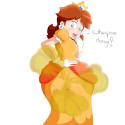 1girls ass_in_dress big_ass big_butt blue_eyes blush brown_hair enjoying_farts fart fart_cloud fart_fetish farting farting_at_viewer looking_back looking_down mario_(series) nintendo open_mouth playful princess_daisy protorepulsive repulsiveproto smelly smile solo_female stinky text yellow_dress yoshizilla rating:Explicit score:37 user:anon84048