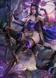 1girls breasts caitlyn_kiramman cleavage female female_only league_of_legends looking_at_viewer pinup sakimichan solo thighhighs rating:Explicit score:99 user:justausername