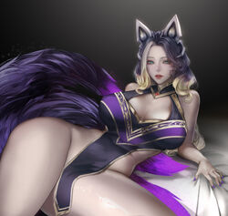 9_tails ahri animal_ear_fluff animal_ears animal_girl black_hair blonde_hair clothing coven_ahri eclipse_series eyelashes eyeliner eyeshadow facial_markings female fluffy fluffy_ears fluffy_tail fluffy_tails fox fox_ears fox_girl fox_tail furry_tail hair_over_one_eye humanoid inner_ear_fluff kemonomimi kitsune league_of_legends light-skinned_female light_skin lohel long_hair mulicolored_hair multiple_tails nine_tailed_fox pale-skinned_female pale_skin riot_games tail teal_eyes uncensored vastaya video_games rating:Explicit score:13 user:LewdVesani