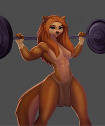 abs aozee blonde_hair blue_eyes cat_ears catgirl fit_female furry loincloth long_hair looking_at_viewer original_character topless vulpa_(marian0) weightlifting rating:Questionable score:18 user:TheKindHaremMaster