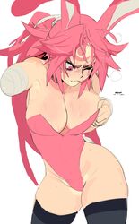 amputated_arm amputee arc_system_works baiken bandage big_breasts biting_lip brekkist bunny_ears bunnysuit busty cleavage embarrassed eyepatch guilty_gear large_breasts missing_arm missing_limb one_arm one_eye one_eye_closed pink_eyes pink_hair pulling_clothing skindentation stockings stump sweat tagme thick_thighs thighhighs thin_waist wardrobe_malfunction white_background rating:Explicit score:226 user:sh1ggy-diggy