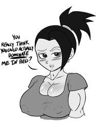 1girls cleavage clothing dragon_ball dragon_ball_super earrings kale lewdyartz muscles muscular_female nipple_bulge ponytail tagme text rating:Questionable score:46 user:TabMan69