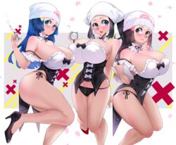 3girls akari_(pokemon) alternate_breast_size beanie big_breasts dawn_(pokemon) hat high_heels highres horny huge_breasts maid_uniform mirror_dawn_(pokemon) nintendo pokemon pokemon_dppt pokemon_journeys pokemon_legends:_arceus sumisumii tagme thighs rating:Explicit score:212 user:reflet1