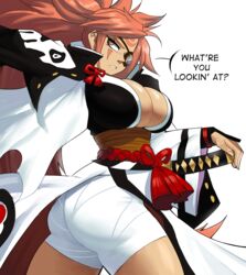 1girls 2021 arc_system_works ass baiken bare_legs breasts cleavage clothed clothed_female dialogue echosaber english_text female female_only guilty_gear hi_res huge_breasts katana large_ass long_hair long_ponytail looking_at_viewer one-armed one_eye pink_hair ponytail posing_with_weapon short_shorts shorts simple_background sword text thick_thighs thighs tight_clothing very_high_resolution weapon white_background white_clothing rating:Questionable score:195 user:Cero_Oscuras