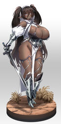 1girls armor armored_boots armored_gloves bangs bare_ass bare_shoulders bare_thighs barely_visible_genitalia bikini_armor black_hair breasts dark-skinned_female dark_elf dark_elf_(konoshige) dark_skin ear_piercing earrings elf elf_ears elf_female elf_girl eyebrows_visible_through_hair eyelashes eyeliner fantasy female female_only gauntlets grey_eyes hair_between_eyes heels highleg holding_object holding_weapon huge_breasts konoshige_(ryuun) large_breasts long_gloves long_hair looking_at_viewer no_panties original overflowing_breasts pelvic_curtain plump pointy_ears ponytails ryuun_(stiil) silver_eyes standing sword tagme thick_thighs thigh_gap thighs twintails weapon wide_hips rating:Explicit score:311 user:SandsGoddess