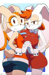 2girls aged_up anthro anthro_only ass big_ass big_breasts big_butt bow bowtie breast breast_press breasts brown_eyes bunny clothed clothing collared_dress cream_the_rabbit dress duo female female_only fur furry furry_only gloves hips holding_hands kojiro-brushard lagomorph lagomorph_humanoid large_ass large_breasts looking_at_viewer looking_back original_character rabbit red_hair sega sister small_breasts sonic_(series) sonic_the_hedgehog_(series) sugar_the_rabbit tail tan_fur thick_thighs twins white_fur white_hair yuri rating:Questionable score:103 user:Videocraig3322