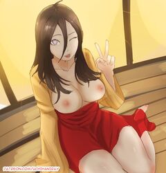 1girls :p areolae bare_legs barefoot big_breasts boruto:_naruto_next_generations breasts breasts_out brown_hair cleavage clothed clothed_female female female_only hakama hakama_skirt huge_breasts hyuuga_hanabi kimono light-skinned_female light_skin long_hair looking_at_viewer naruto naruto_(series) nipples open_clothes open_kimono peace_sign shiny shiny_hair shiny_skin sitting sliding_doors solo solo_focus sticking_out_tongue tongue tongue_out uchihaniray v violet_eyes wooden_floor rating:Explicit score:107 user:UnrealHarbor