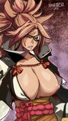 1girls 2021 4th_wall_breaking baiken busty female female_focus female_only fourth_wall guilty_gear nova_kaizer pink_hair solo tagme rating:Explicit score:48 user:rohald