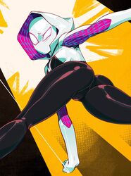 1girls ass bodysuit clothed clothing favorite female female_only fully_clothed gwen_stacy looking_at_viewer low-angle_view marvel marvel_comics masked_female pussy solo spider-gwen spider-man_(series) tyto_alba rating:Questionable score:165 user:RISE-16