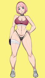 1girls aqua_eyes big_breasts breasts choker donchibi eye_contact female female_only hand_on_hip large_breasts looking_at_viewer naruto naruto:_the_last naruto_(series) pink_hair sakura_haruno short_hair single_girl standing thick_thighs thong rating:Questionable score:316 user:Bikuta69