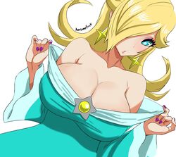 1girls alternate_breast_size awesomeerix big_breasts blonde_female blonde_hair blue_eyes breasts cleavage female female_only hair_over_one_eye huge_breasts large_breasts mario_(series) nintendo princess_rosalina solo solo_female super_mario_galaxy undressing rating:Questionable score:224 user:Flake456