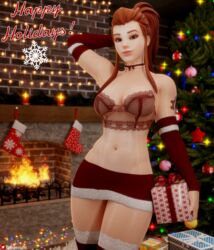 1girls 3d big_breasts breasts brigitte bustier choker christmas christmas_outfit christmas_tree female female_only fit fit_female lingerie navel_piercing nemesis_3d overwatch shiny_skin sleeves solo stockings tattoo thick_thighs thighs rating:Explicit score:82 user:Nemesis_3d