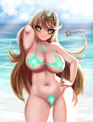 awesomeerix beach mythra xenoblade_(series) xenoblade_chronicles_2 rating:Questionable score:34 user:Flake456