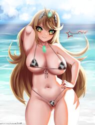 awesomeerix breasts cow_bikini cow_girl mythra thick_thighs thighs xenoblade_(series) xenoblade_chronicles_2 rating:Questionable score:52 user:Flake456