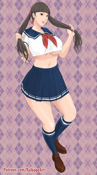 1girls big_breasts boruto:_naruto_next_generations brown_eyes brown_hair busty clothed clothing crop_top curvaceous curvy curvy_figure ear_piercing earrings female female_only footwear fully_clothed hair_pull hourglass_figure human kneehighs kneesocks large_breasts light-skinned_female light_skin lipstick long_hair mature mature_female milf naruto naruto_(series) no_bra pale-skinned_female pale_skin perky_breasts pink_lips pink_lipstick pinup pose posing pulling_hair raikage_art revealing_clothes roleplay school_uniform schoolgirl shounen_jump skirt socks solo standing tenten tied_hair twintails underboob voluptuous wide_hips rating:Questionable score:102 user:pennyken