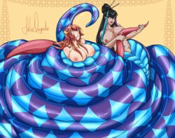 2girls areolae artist_signature big_breasts black_hair blue_eyes blue_hair blue_scales blue_tail bondage breasts caressing coiled coiling coils concerned falcodargento femdom femsub holding_tail interspecies lamia miia_(monster_musume) monster_girl monster_musume_no_iru_nichijou multicolored_eyes multicolored_hair naga nipples original_character purple_eyes purple_hair red_hair red_scales red_tail restrained smiling snake snake_girl squeezing stroking tail tail_holding worried yellow_eyes rating:Explicit score:43 user:goldandsilver