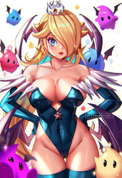 1girls alternate_breast_size aqua_eyes aqua_gloves aqua_hair aqua_legwear aqua_leotard armwear artist_name ass_visible_through_thighs bare_shoulders big_breasts blonde_female blonde_hair blurry blurry_foreground blush breasts cleavage clothing cosplay covered_nipples cowboy_shot crown darkstalkers demon_girl demon_wings digital_media_(artwork) earrings elbow_gloves enmanuelart20 eyelashes female female_only gloves hair_over_one_eye hands_on_hips head_wings hi_res highleg highleg_leotard highres jewelry large_breasts legwear leotard light-skinned_female light_skin lips lipstick long_hair looking_at_viewer luma makeup mario_(series) mini_crown mole mole_on_thigh morrigan_aensland morrigan_aensland_(cosplay) multicolored_hair nintendo princess_rosalina rainbow_gradient red_lipstick revealing_clothes shiny shiny_skin silver_crown simple_background solo solo_female sparkle star_(symbol) stockings super_mario_galaxy thigh_gap thighhighs vampire_savior watermark white_background wings rating:Questionable score:158 user:Slimey_