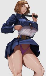 1girls big_breasts breasts brown_eyes female_only hi_res jujutsu_kaisen kugisaki_nobara looking_at_viewer panties pororidaaaaaa solo solo_female thick_thighs upskirt yoshi55level rating:Questionable score:397 user:molop