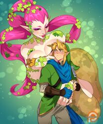 1boy 1girls assertive_female blonde_hair blue_eyes blush eyeshadow fondling fondling_penis giantess gloves great_fairy hand_down_pants holding_penis hyrule_warriors kukumomo leaves link lipstick macro_female micro_male micro_on_macro pink_hair pretty_boy scarf size_difference the_legend_of_zelda tunic rating:Explicit score:358 user:RatherNotSay