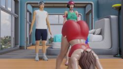 16:9 1boy 2girls 3d big_ass big_breasts blender exercise_clothing fortnite hotel_room jack-o_pose muscular_male ruby_(fortnite) sunny_(fortnite) surprised sushi_master sweat yoga rating:Explicit score:37 user:Randomonimo