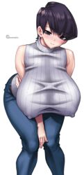 1girls absurd_res bending_forward bent_over big_breasts black_eyes black_hair blush breasts clothed clothing crossed_arms hand_on_leg hi_res jeans komi-san_wa_komyushou_desu komi_shuuko large_breasts looking_at_viewer milf nipple_bulge nipples onomeshin short_hair simple_background skin_tight sleeveless smile solo sweater sweater_puppies turtleneck watermark white_background rating:Questionable score:189 user:WatchTheLanguage