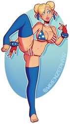 1girls american_flag american_flag_bikini bikini bimbo blonde choker chun-li female hair_color_change human large_ass large_breasts navel race_swap solo street_fighter thick_lips thick_thighs thighhighs wide_hips wrenzephyr2 rating:Explicit score:129 user:meriko