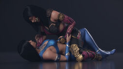 2girls 3d athletic_female black_hair breasts clone clonecest closed_eyes clothed female female_only hair_down hd heel_boots interspecies kitana kiteena mileena monster_girl mortal_kombat mortal_kombat_x ninja nocskylark pinned_down riding stockings suggestive yuri rating:Explicit score:102 user:movesetmain