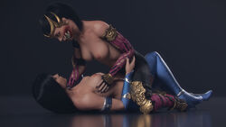 2girls 3d athletic_female black_hair breasts clone clonecest closed_eyes crown exposed_breasts female female_only grabbing_breasts half-dressed hd heel_boots interspecies kitana kiteena mileena monster_girl mortal_kombat mortal_kombat_x ninja nocskylark pinned_down ponytail riding stockings suggestive yuri rating:Explicit score:123 user:movesetmain