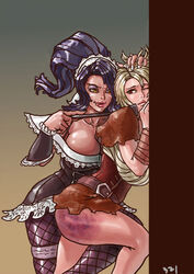 2girls against_wall breasts bruised clothed clothing female female/female female_only femdom french_maid_nidalee human large_breasts league_of_legends maid nidalee riot_games riven samiri spank_marks the_grind_series whip rating:Questionable score:59 user:Fried_Pear