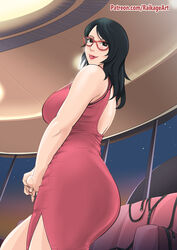 1girls aged_up ass ass_focus ass_in_dress bare_arms bare_shoulders big_breasts black_eyes black_hair blush boruto:_naruto_next_generations bubble_ass bubble_butt busty clothed clothing curvaceous curvy curvy_figure dat_ass dress female female_focus female_only fully_clothed glasses indoors large_breasts light-skinned_female light_skin lips lipstick long_dress long_hair looking_at_viewer looking_down makeup mature mature_female milf nail_polish naruto naruto_(series) night painted_nails pink_lips pink_lipstick pink_nail_polish pink_nails pinup pose posing presenting_ass raikage_art sarada_uchiha shounen_jump smile smiling solo solo_female solo_focus standing thick_thighs thighs voluptuous wide_hips window rating:Questionable score:308 user:mantisprey