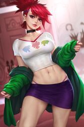 abs cartoon_network choker clothed crop_top ear_piercing earrings fit fit_female foster's_home_for_imaginary_friends frankie_foster high_resolution highres navel neoartcore red_eyes red_hair short_hair short_skirt sweater tight_shirt rating:Safe score:286 user:ohcomeon