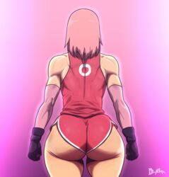 1girls ass back back_view bare_shoulders big_ass big_butt bubble_butt d-art dat_ass female female_focus female_only gloves milf muscular muscular_female naruto naruto_shippuden pink_hair sakura_haruno solo third-party_edit rating:Explicit score:440 user:DestroyXrevolution