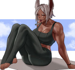 1girls breasts bunny_girl dark-skinned_female dark_skin female fully_clothed gud0c miruko my_hero_academia one_eye_closed rumi_usagiyama solo sportswear sweat thighs tongue_out white_hair winking_at_viewer yoga_pants rating:Safe score:249 user:Drabeast99