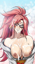 1girls after_sex baiken bare_shoulders big_breasts breasts bukkake busty cleavage cum eye_patch facial female female_focus female_only guilty_gear long_hair pink_hair ponytail remyart solo rating:Explicit score:43 user:rohald