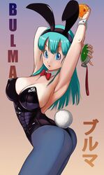 big_breasts blue_eyes blue_hair boobs_and_butt_pose bulma_(bunny) bulma_briefs bunny_ears bunny_girl bunny_tail bunnysuit cleavage dragon_ball dragon_radar elitenappa female female_only large_breasts shounen_jump sideboob stretching teenager rating:Explicit score:109 user:moistlover