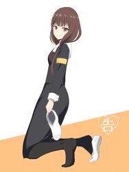 1girls amber_eyes arm_band ass blush brown_hair cuffs_(clothing) eyelashes foot_fetish foot_focus footwear hair_ornament heart holding_shoes iino_miko kaguya-sama_wa_kokurasetai_~tensai-tachi_no_renai_zunousen~ kneeling one_shoe_on pose school_shoes school_uniform schoolgirl shoe_fetish simple_background smile text ze_r0_ze_r0 rating:Questionable score:67 user:Chibu