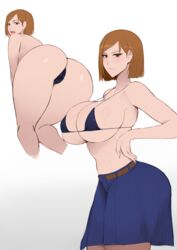 1girls 2022 ass ass_focus bending_over bent_over bikini_top black_bikini breasts brown_eyes brown_hair bubble_butt female female_only hi_res huge_breasts jujutsu_kaisen kisou kugisaki_nobara large_ass looking_at_viewer open_mouth png short_hair short_skirt skirt thick_thighs thighs very_high_resolution rating:Questionable score:424 user:Cero_Oscuras