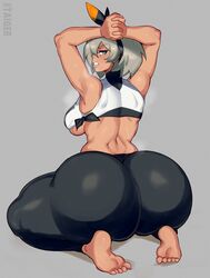 1girls arms_behind_head ass ass_focus ass_up backboob bea_(pokemon) big_breasts bottom_heavy bubble_butt dark-skinned_female dark_skin dat_ass dumptruck_ass female female_focus female_only gray_hair grey_hair huge_ass human looking_at_viewer medium_breasts pokemon pokemon_ss short_hair simple_background solo solo_female solo_focus sportswear taigerarts thick_thighs tight_clothing wide_hips workout workout_clothes rating:Questionable score:517 user:GaspinJojo