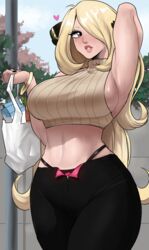 1girls 2022 alternate_breast_size arm_up armpits blonde_hair blonde_hair_over_one_eye breasts cintia_(pokémon) clothed clothed_female cynthia_(pokemon) echosaber female hair_ornament hair_over_one_eye hi_res highleg hips holding_object huge_breasts human long_blonde_hair long_hair looking_at_viewer midriff nintendo outdoors pale_skin pokémon pokemon pokemon_dppt public sideboob slim_waist thick_lips thick_thighs thighs wide_hips rating:Questionable score:774 user:ZetaReborn