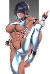 1girls 2021 abs absurdres alternate_version_available anima_(togashi) areola areola_slip bandaged_arm bandages bare_shoulders black_hair breasts brown_eyes cleavage colored_inner_hair dark_skin feet female female_focus female_only fighting_stance fingernails gloves hair_over_one_eye highres large_breasts leg_up lips mole mole_on_armpit mole_under_eye multicolored_hair muscular muscular_female nail_polish nephtys_(anima) o-ring original parted_lips scar scar_on_face shiny shiny_hair simple_background sleeveless solo solo_female thighs thunder_thighs toes two-tone_hair underboob rating:Questionable score:227 user:St1rolvamp3ler