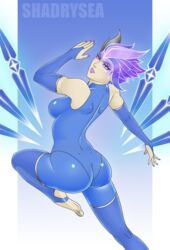 ass big_ass big_butt blue_hair frostblade_irelia irelia_xan league_of_legends purple_eyes purple_hair shadrysea snowdown_series winter_wonderland_series rating:Questionable score:10 user:Shadrysea