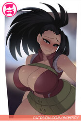 1girls big_breasts black_hair blush breasts clothed female female_focus female_only huge_breasts looking_at_viewer momo_yaoyorozu my_hero_academia ponytail schpicy shounen_jump solo solo_female solo_focus rating:Questionable score:349 user:The_Commensalist