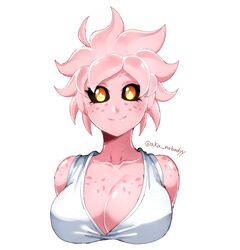 aka_nobodyy bikini_top breasts dragon_ball dragon_ball_xenoverse female female_majin majin monster_girl nashi_(aka_nobodyy) original_character pink_body pink_hair smile solo_female rating:Safe score:50 user:suran234