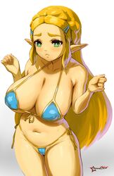 1girls 2022 alternate_breast_size artist_logo artist_signature awesomeerix bent_wrist blonde_hair blue_bikini blush breasts breath_of_the_wild embarrassed female female_only green_eyes hairclip hips huge_breasts hylian latex long_ears long_hair micro_bikini nervous nintendo pointy_ears princess princess_zelda royalty side-tie_panties simple_background slim_waist the_legend_of_zelda thick_thighs thighs watermark white_background wide_hips zelda_(breath_of_the_wild) rating:Questionable score:205 user:Cero_Oscuras